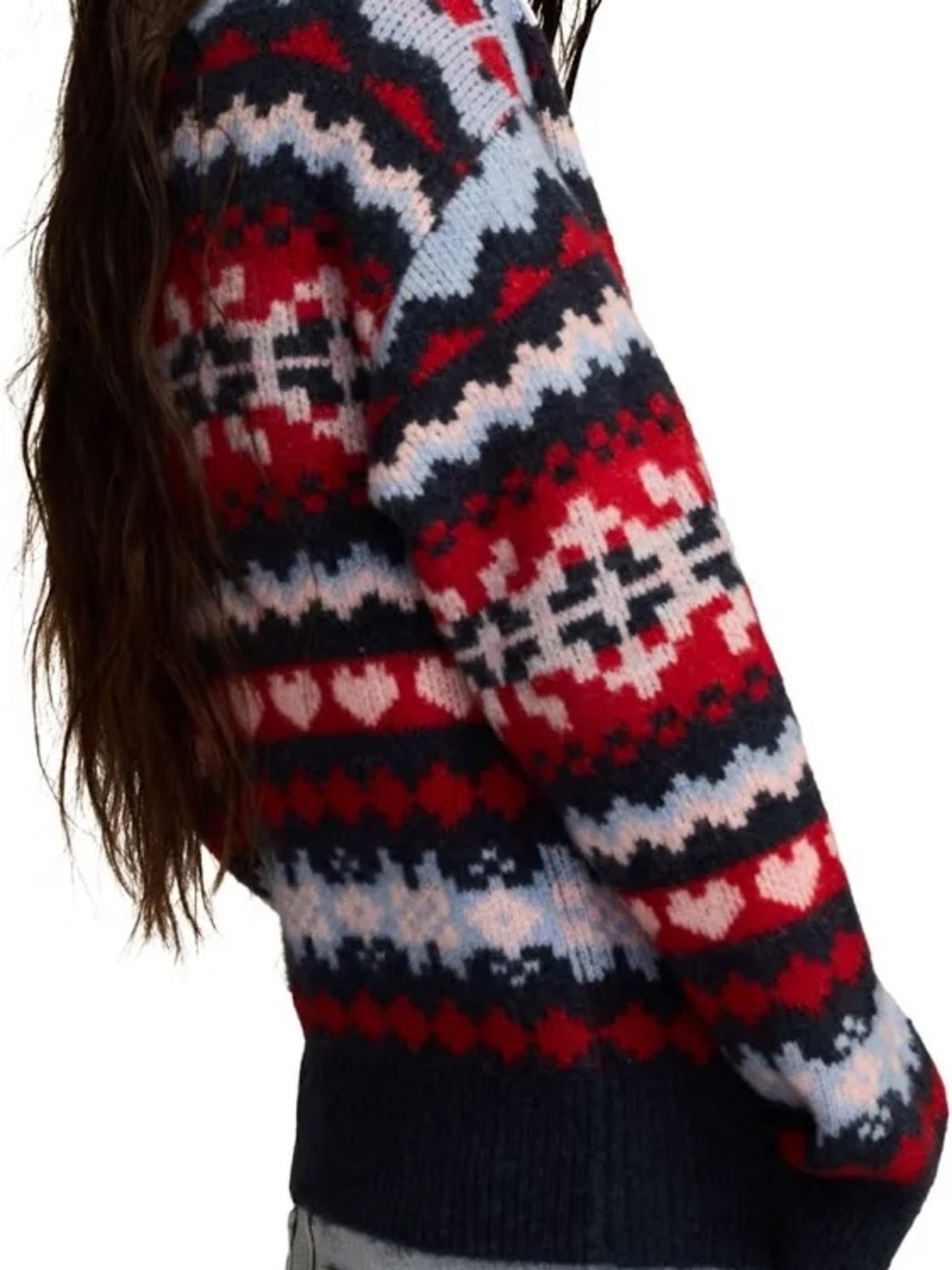 Lucky Brand Navy Fair Isle Button-Front Cardigan with Red and Light Blue NWT - Picture 4 of 11